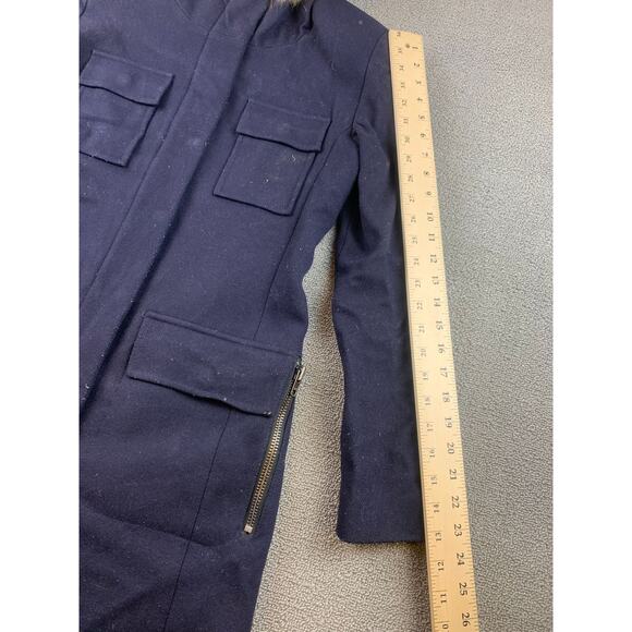 SAM Parka Women's Size Small Blue Jacket Wool Blend Real‎ Fur Hood - Picture 10 of 11